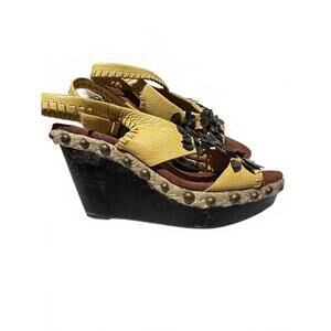 Sam Edelman Yellow Wedge Sandals with Floral Accents | 7.5
